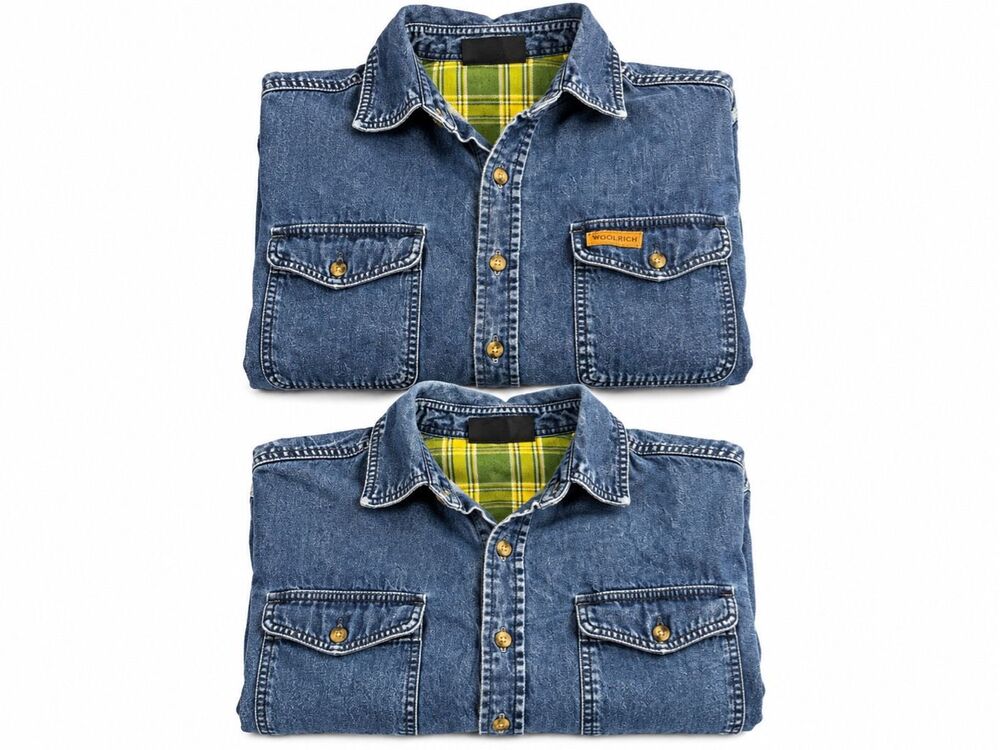 Lot of 2 John Deere Flannel Lined Denim Button Up Work Shirts Vintage Medium